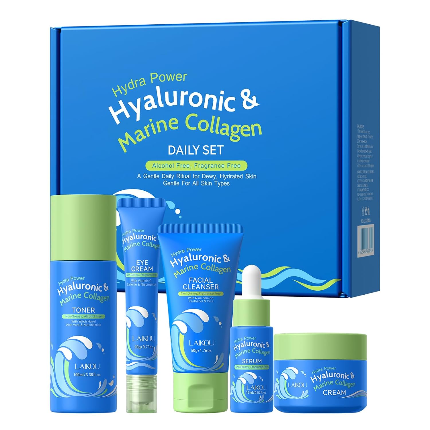 Hydra Power Skin Care Set - Hyaluronic & Marine Collagen Skin Care - Skin Care Kit with Facial Cleanser, Serum