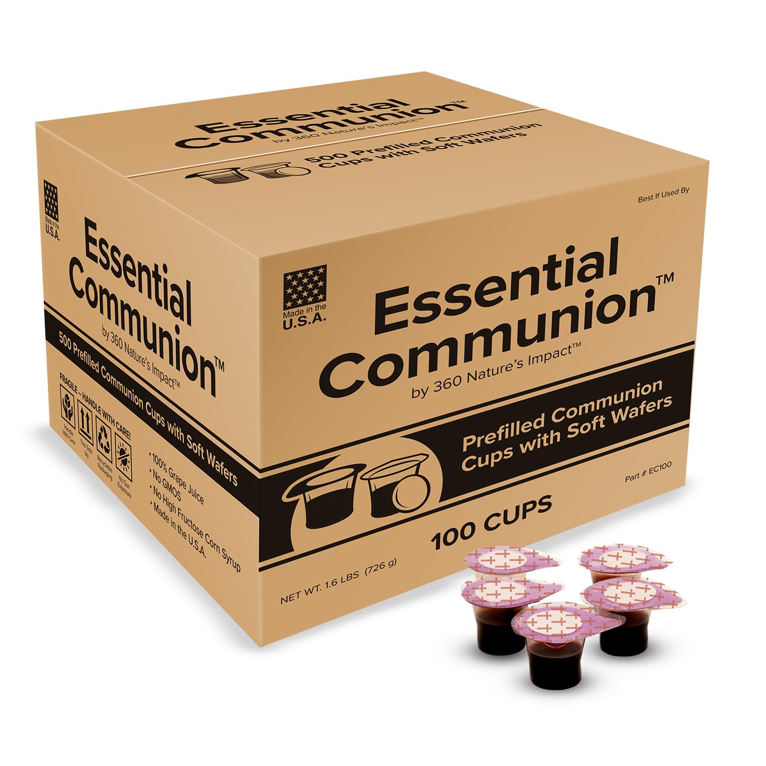 Prefilled Communion Cups and Wafer Set with Concord Grape Juice, Disposable Communion Elements for Church, Home, and
