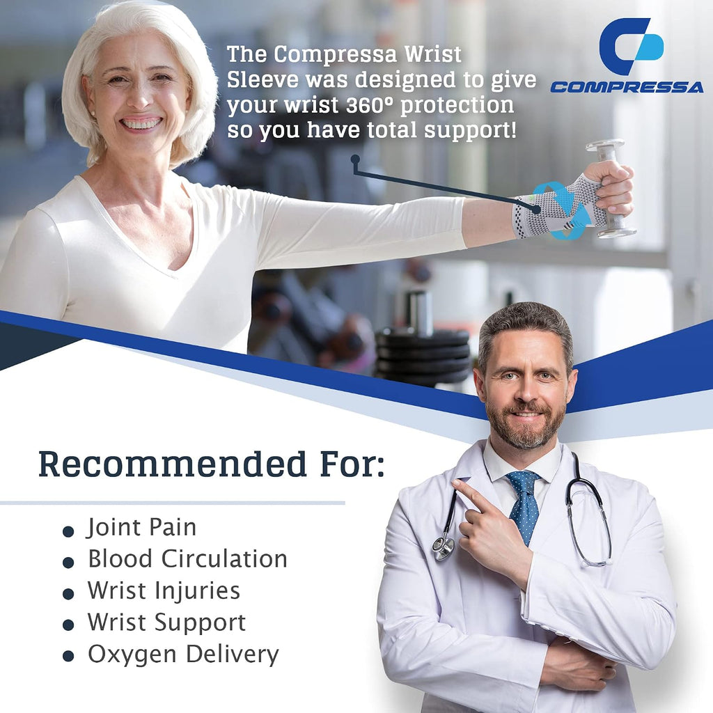 Compressa Wrist Compression Sleeve for Women & Men - Non-Slip Support for Joint Pain, Muscle Recovery, Arthritis, and