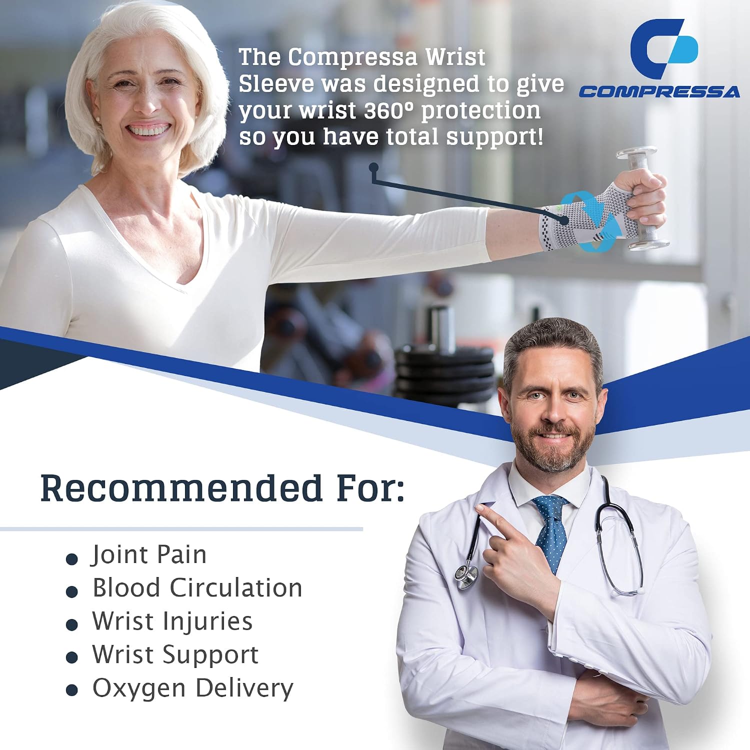 Compressa Wrist Compression Sleeve for Women & Men - Non-Slip Support for Joint Pain, Muscle Recovery, Arthritis, and