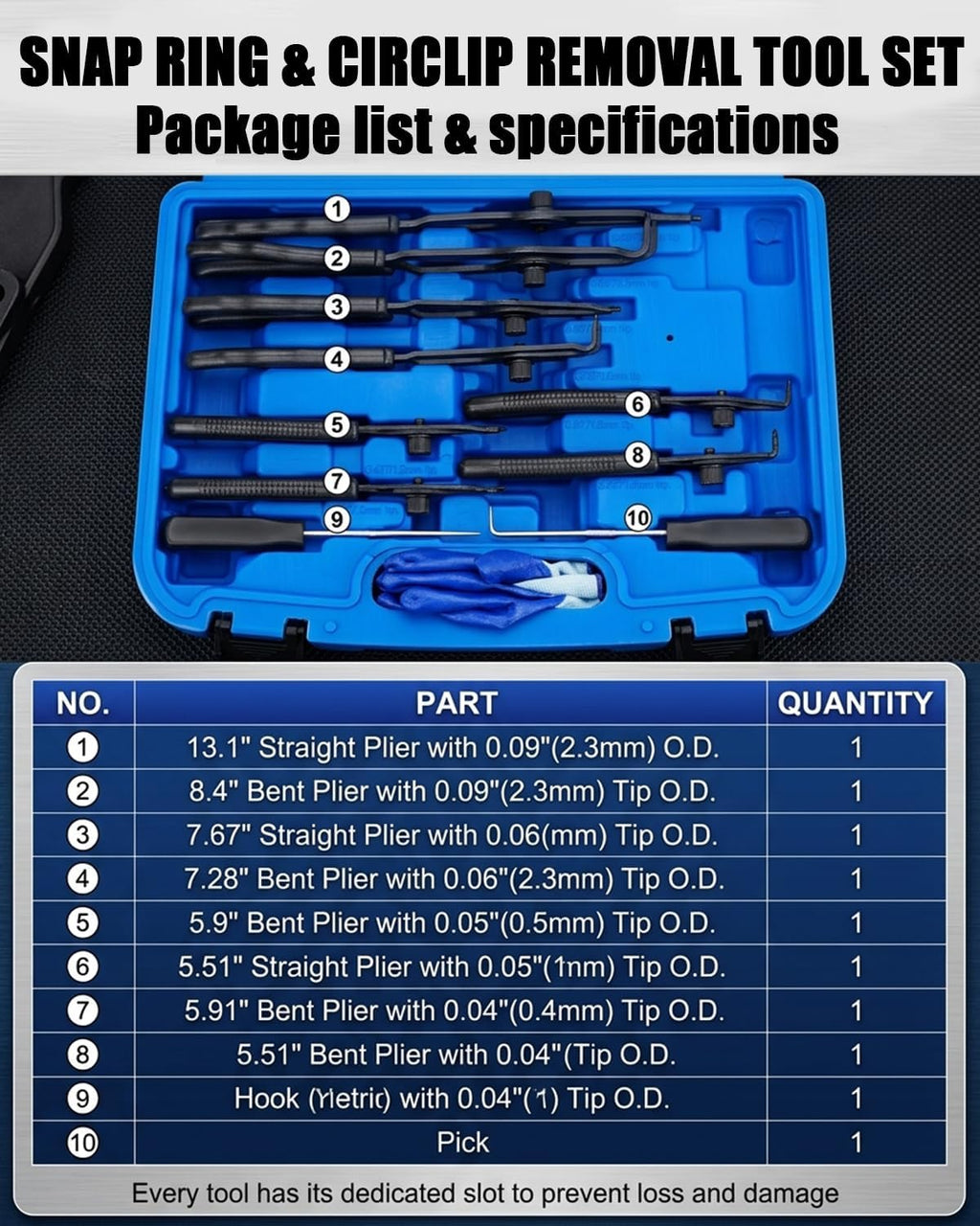 SGT 10pcs Snap Ring Pliers Set, Internal and External Circlip Pliers