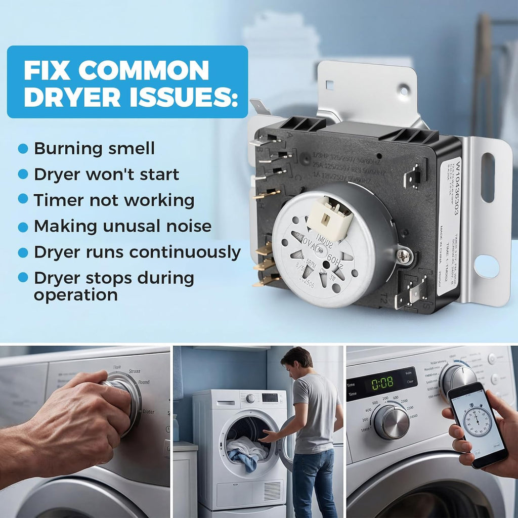 W10436303, WPW10436303 Dryer Timer Replacement, 230V 60Hz, 2-Year Warranty