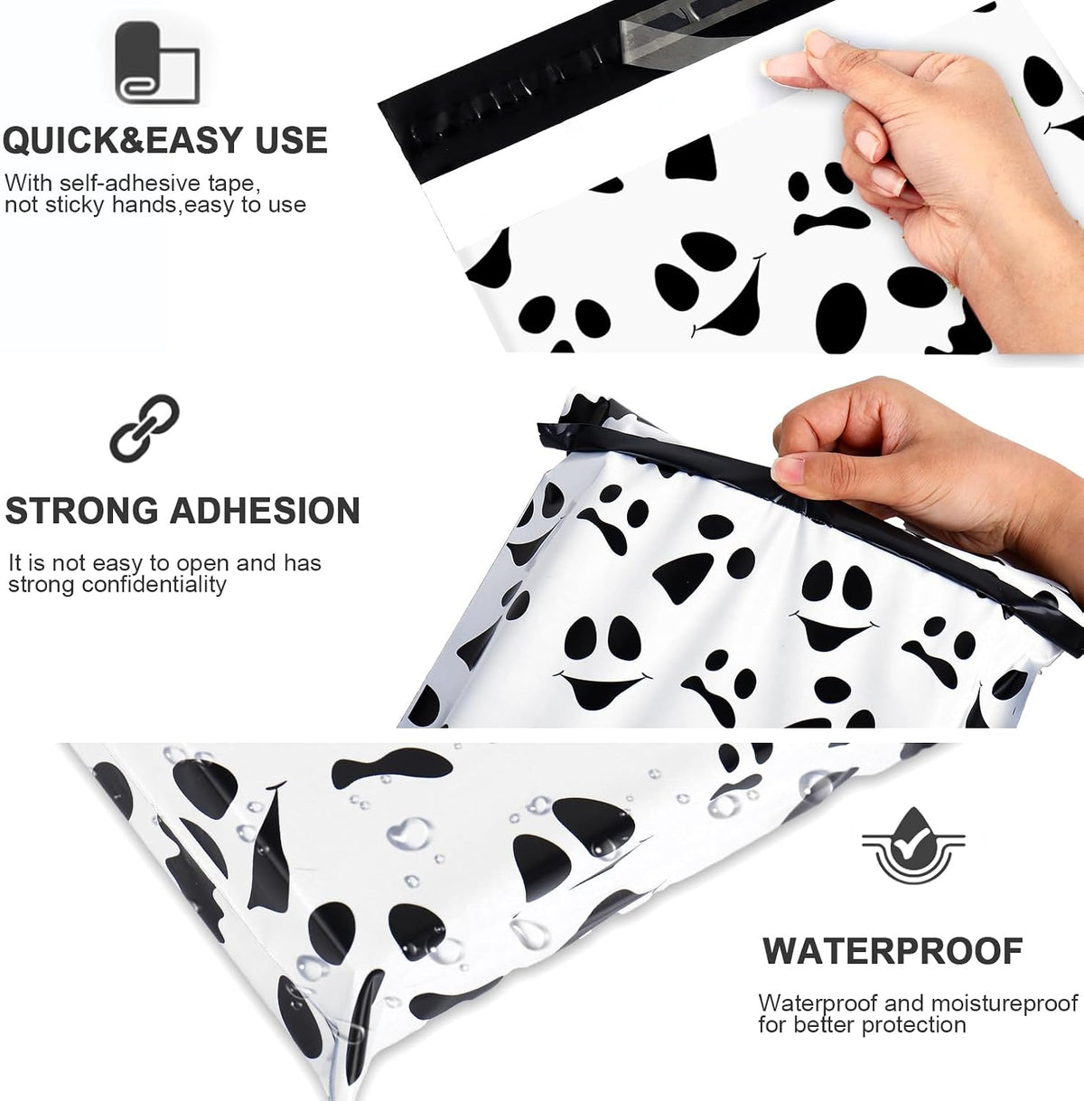 100 Pcs Halloween Poly Mailers 10 x 13 Inch White Black Ghost Expression Packaging Bags Self Seal Mailing Envelope