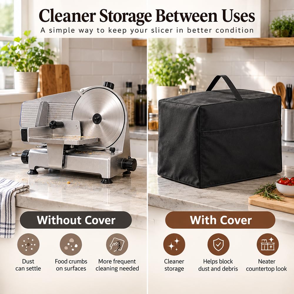 Meat Slicer Cover for Waring Pro Professional Electric Food Slicer FS150, Dustproof Protective Cover with Top Handle, Durable Full Coverage Design for Clean and Convenient Storage