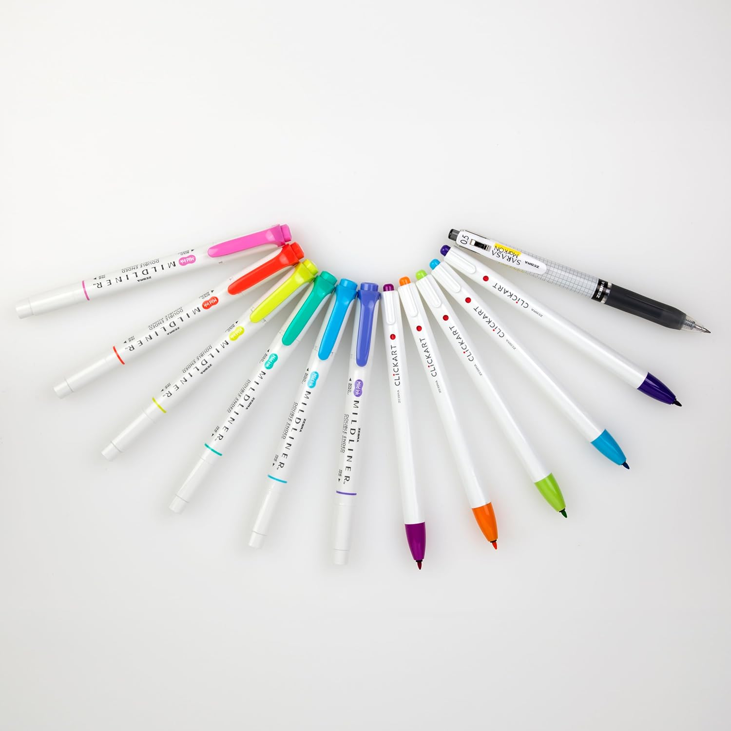 Creative Notetaking Set 12-Pack, Includes 6 Highlighters, 5 CLiCKART Retractable Marker Pens, and 1 Sarasa