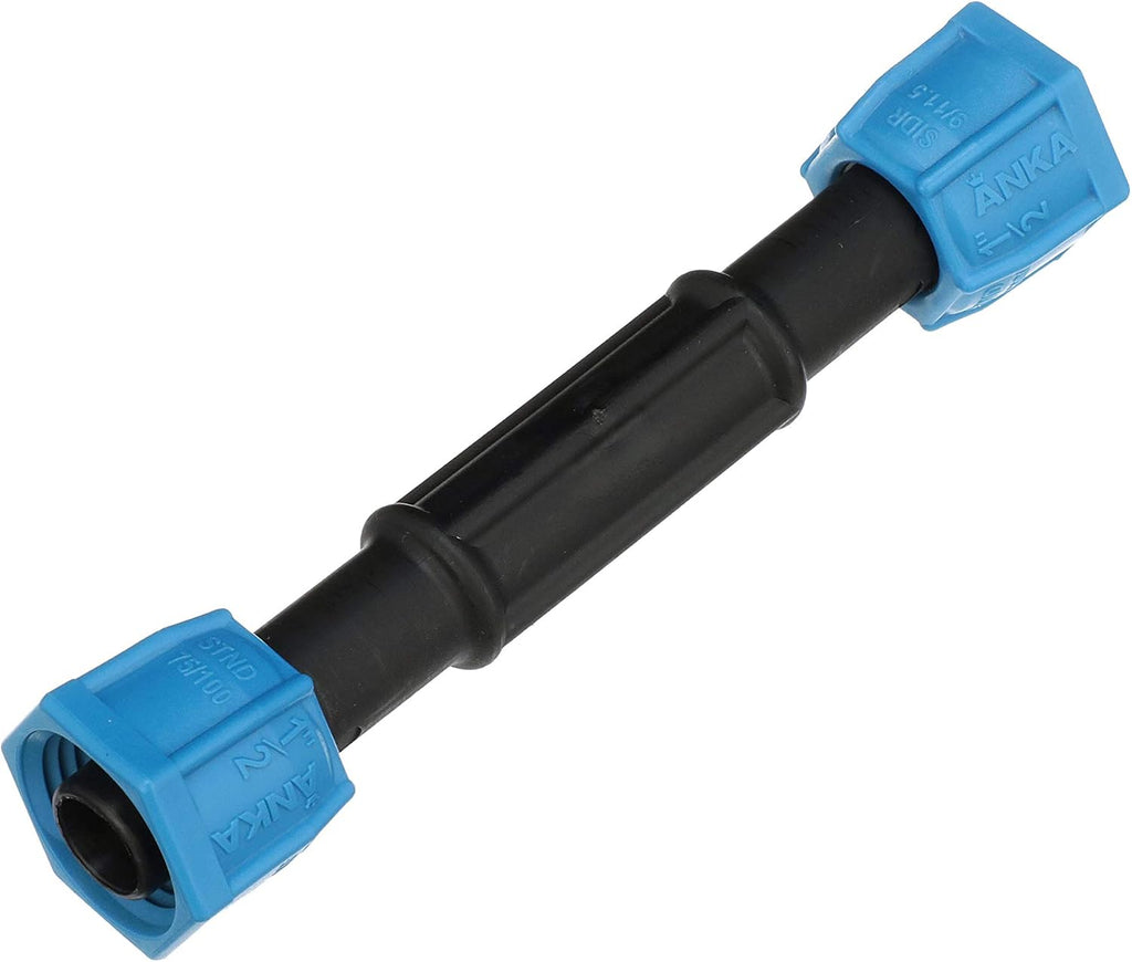 ASC12 ANKA Series High Pressure Poly-Pipe Straight Coupling, 1/2" x 1/2" Black Fitting w/ Blue Tapered Nut Seals