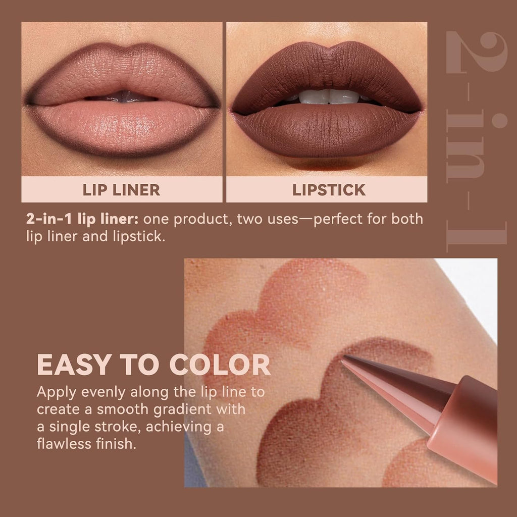 3 Pcs Juicy Nude Lip Kit - Brown Gradient Lip Liner & Nourishing Lipstick & Glossy Lip Gloss, Long-Lasting