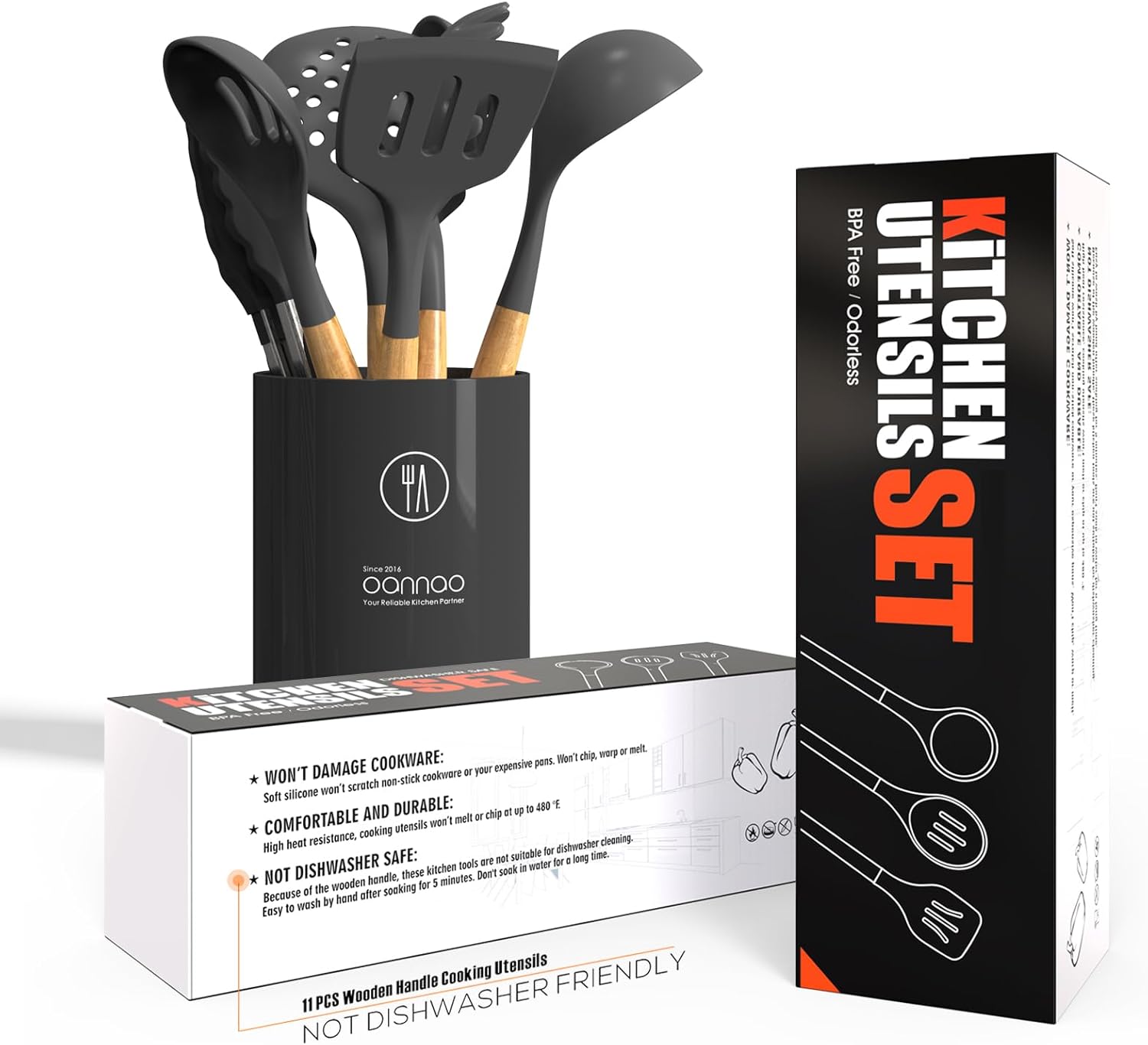 Silicone Cooking Utensils Kitchen Utensil Set - 446°F Heat Resistant Silicone Kitchen Utensils Set, Spatula,Turner