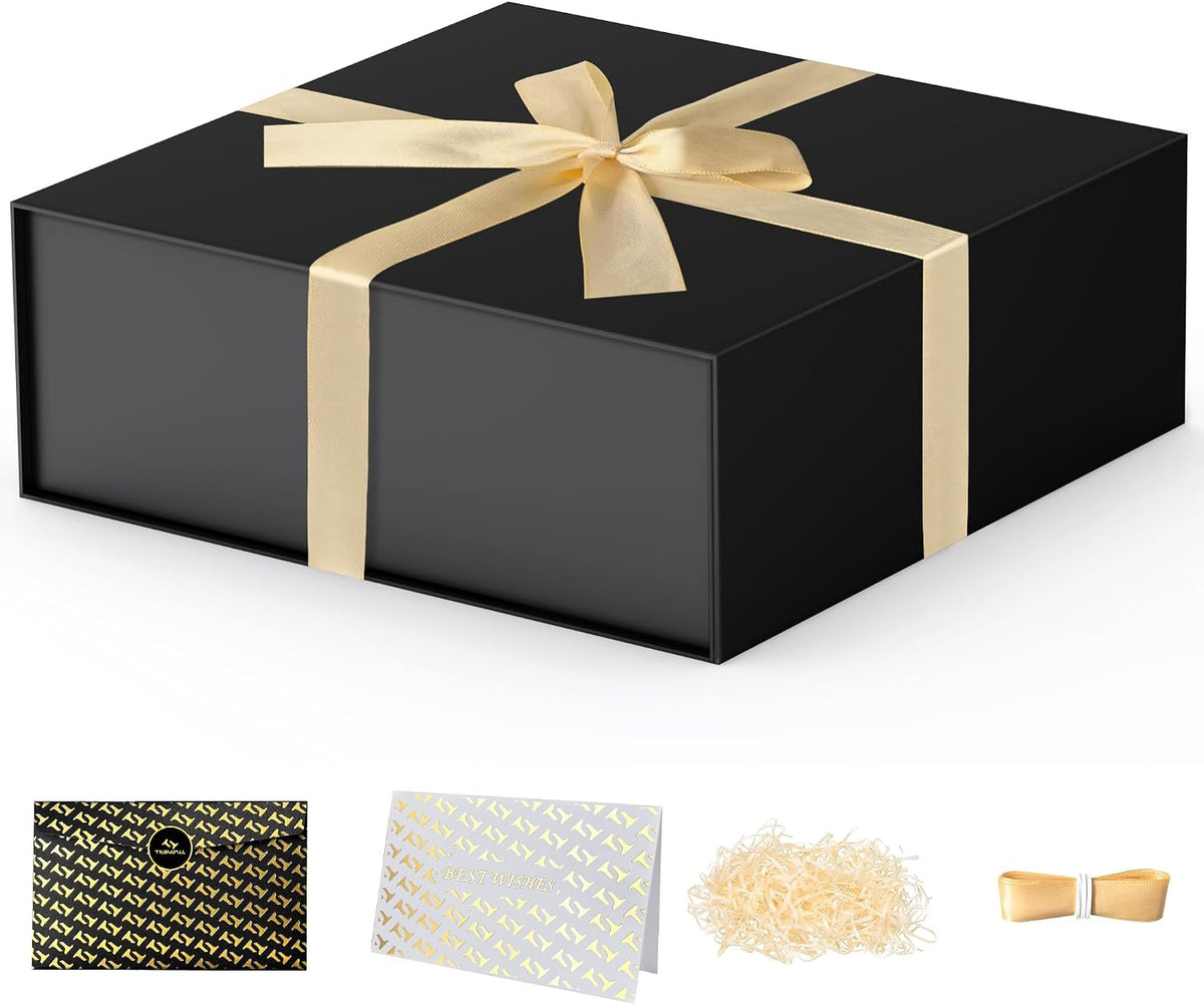 Gift Box 7.5''x7.2''x2.8'' Black Gift Boxes with Magnetic Lids for Presents, Rectangle Collapsible Luxury Gift Box