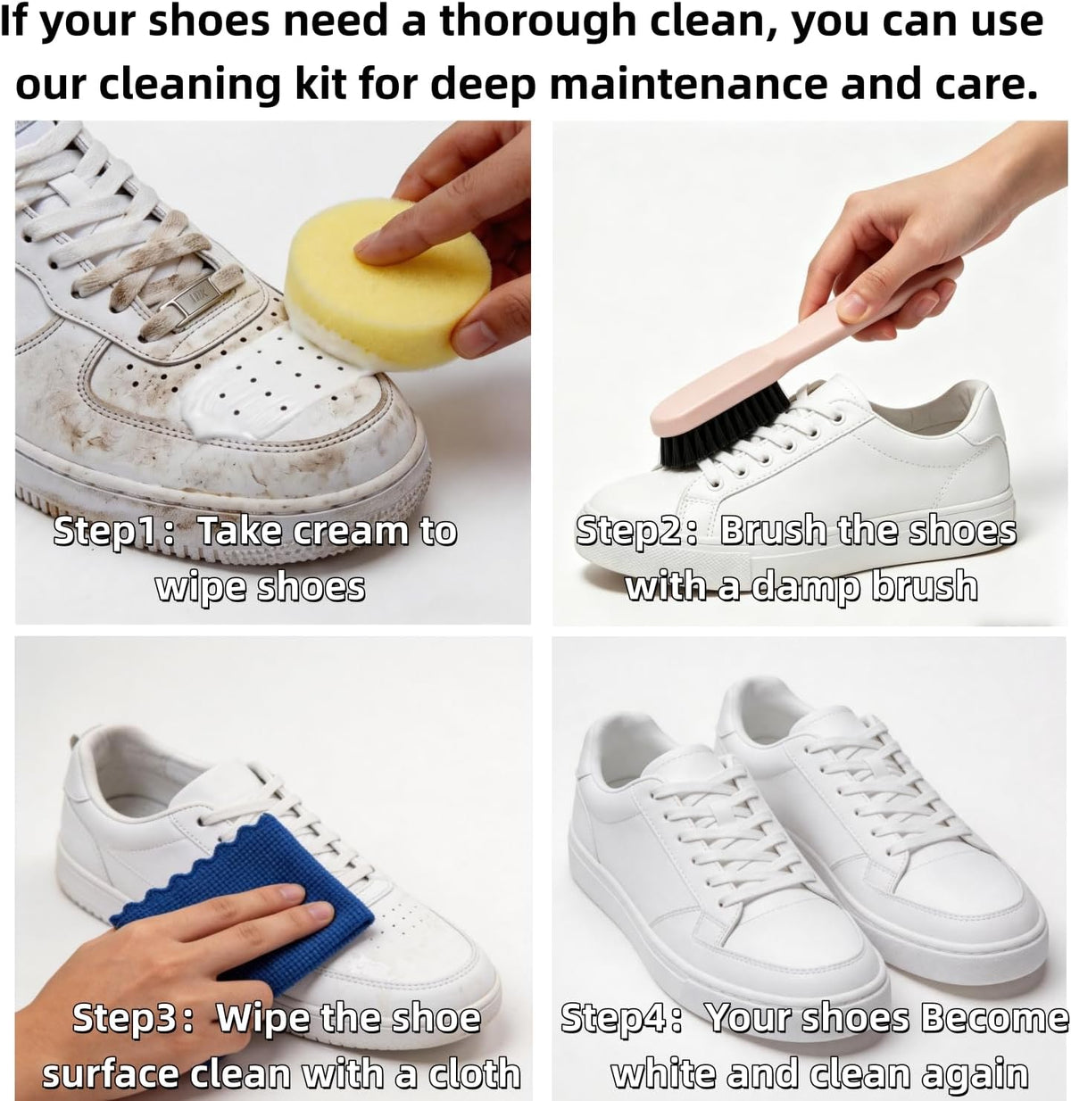 White Shoe Cleaner Cream – No-Wash Solid Cleaning Paste with Cloth & Shoe Brush Included – Multipurpose White Shoe