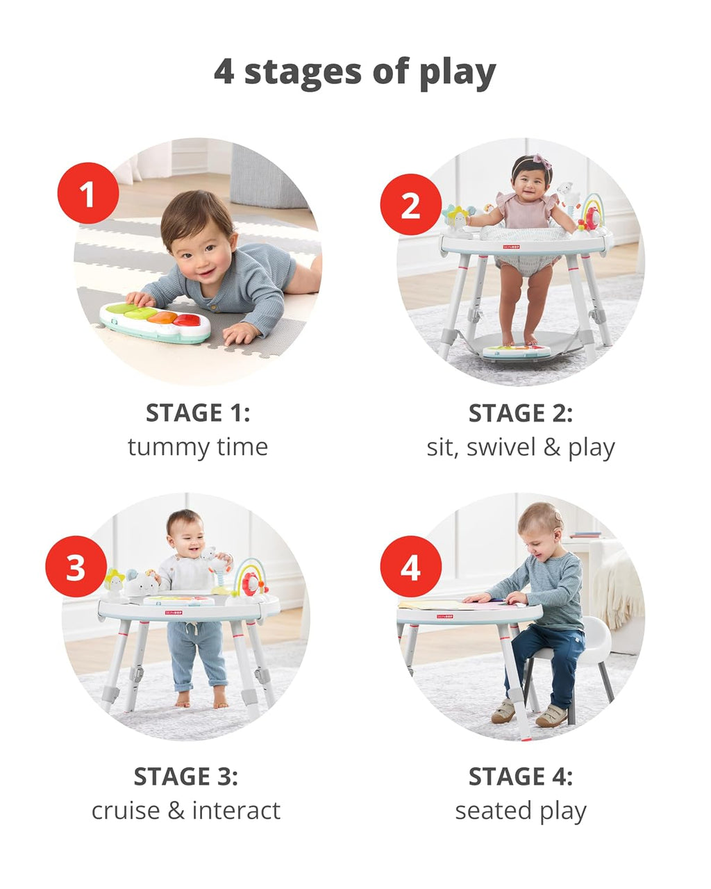 Skip Hop Baby Activity Center: Interactive Play Center with 3-Stage Grow-with-Me Functionality, 4mo+, Silver Lining