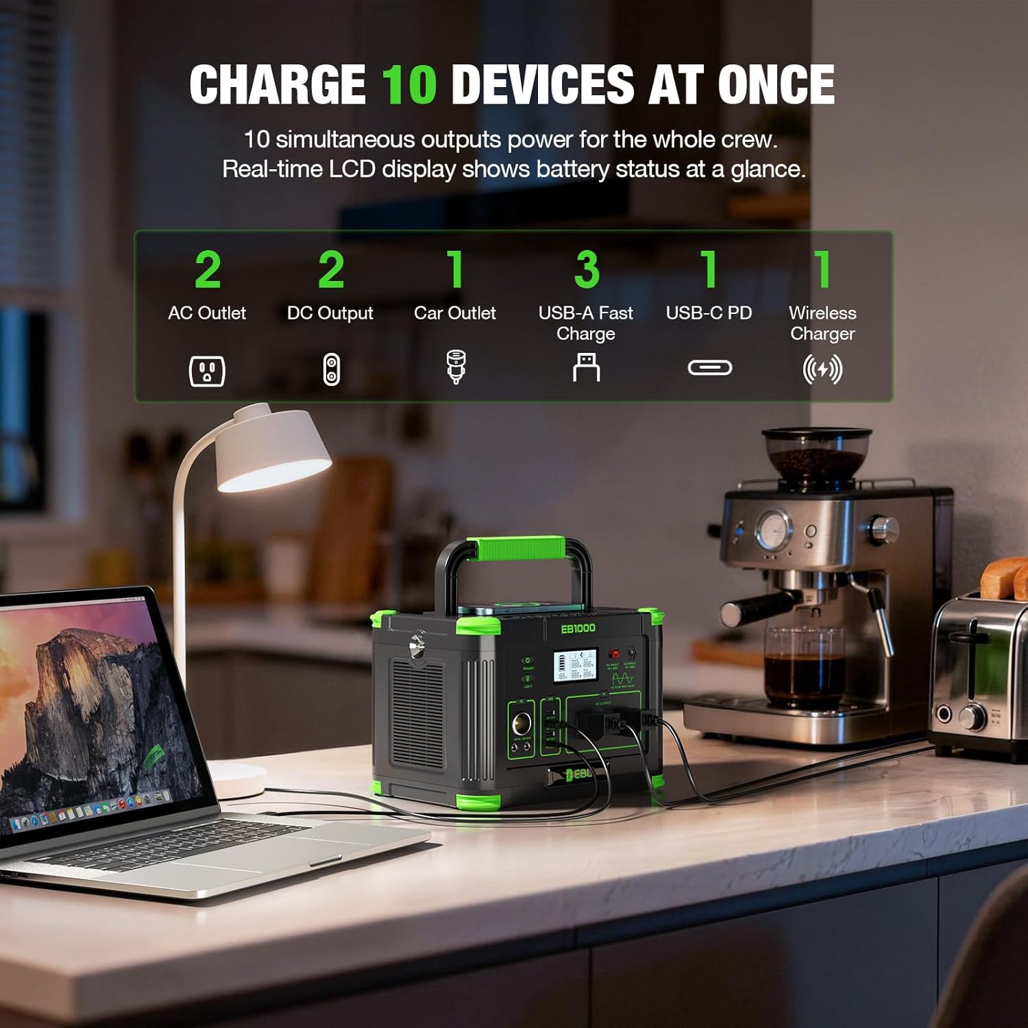 1000W Portable Power Station with 200W Portable Solar Panel | 23.5% High Efficiency Solar Panel, EBL 999Wh Solar