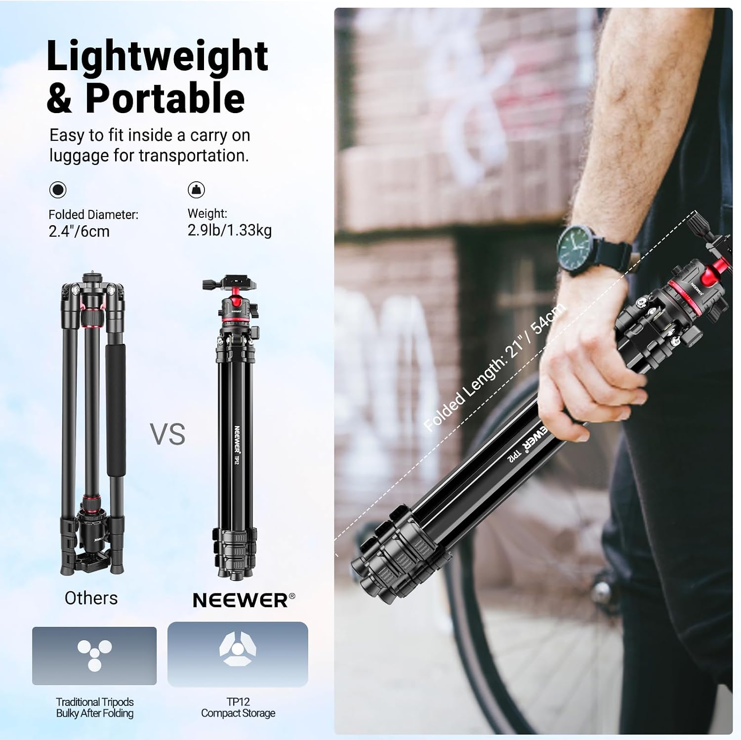 Basics 66.5"/169 cm Travel Tripod for Camera, Lightweight Portable DSLR Stand with Ball Head, Arca Type QR Plate