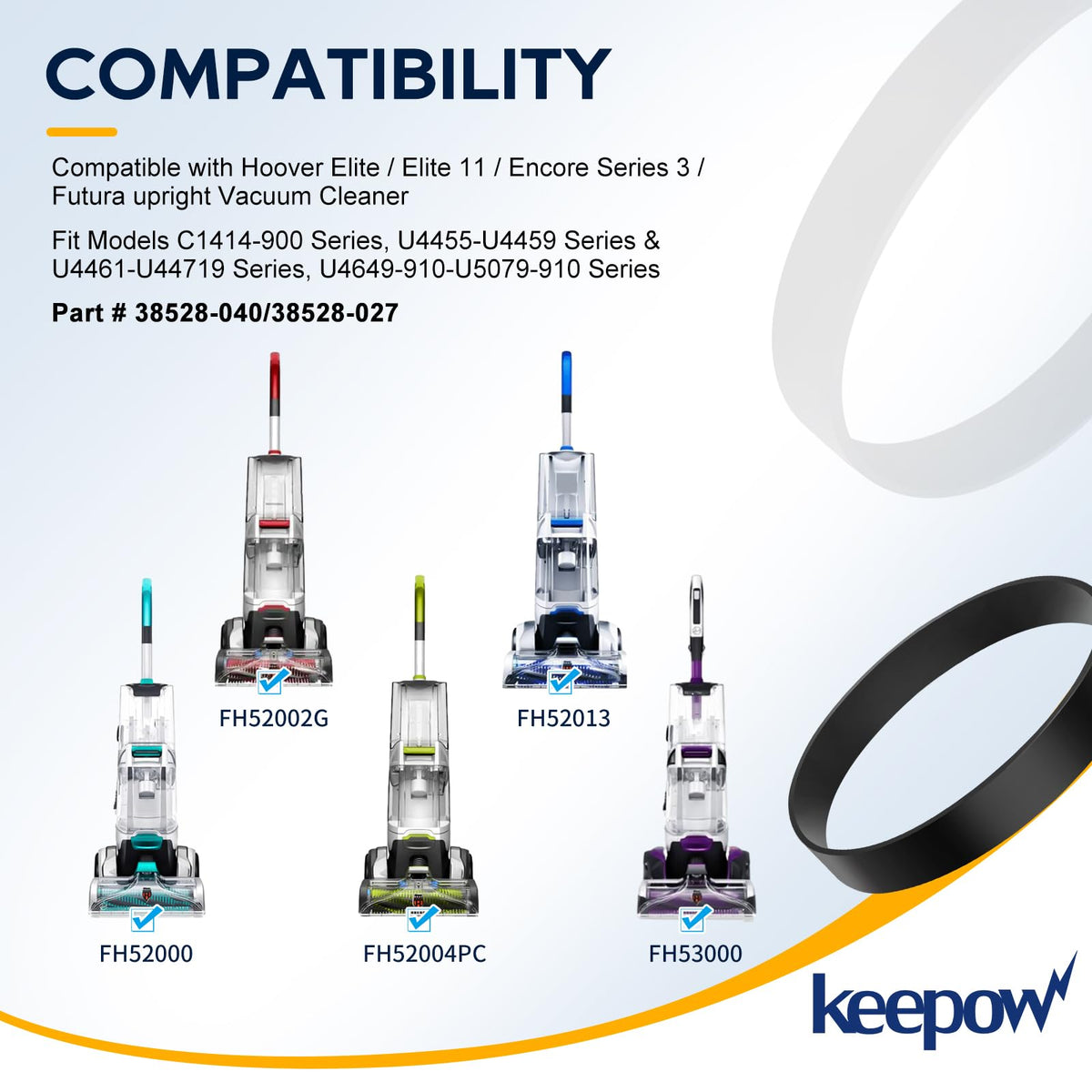 KEEPOW Vacuum Belt for Hoover 38528-027 Elite Vacuum Cleaner