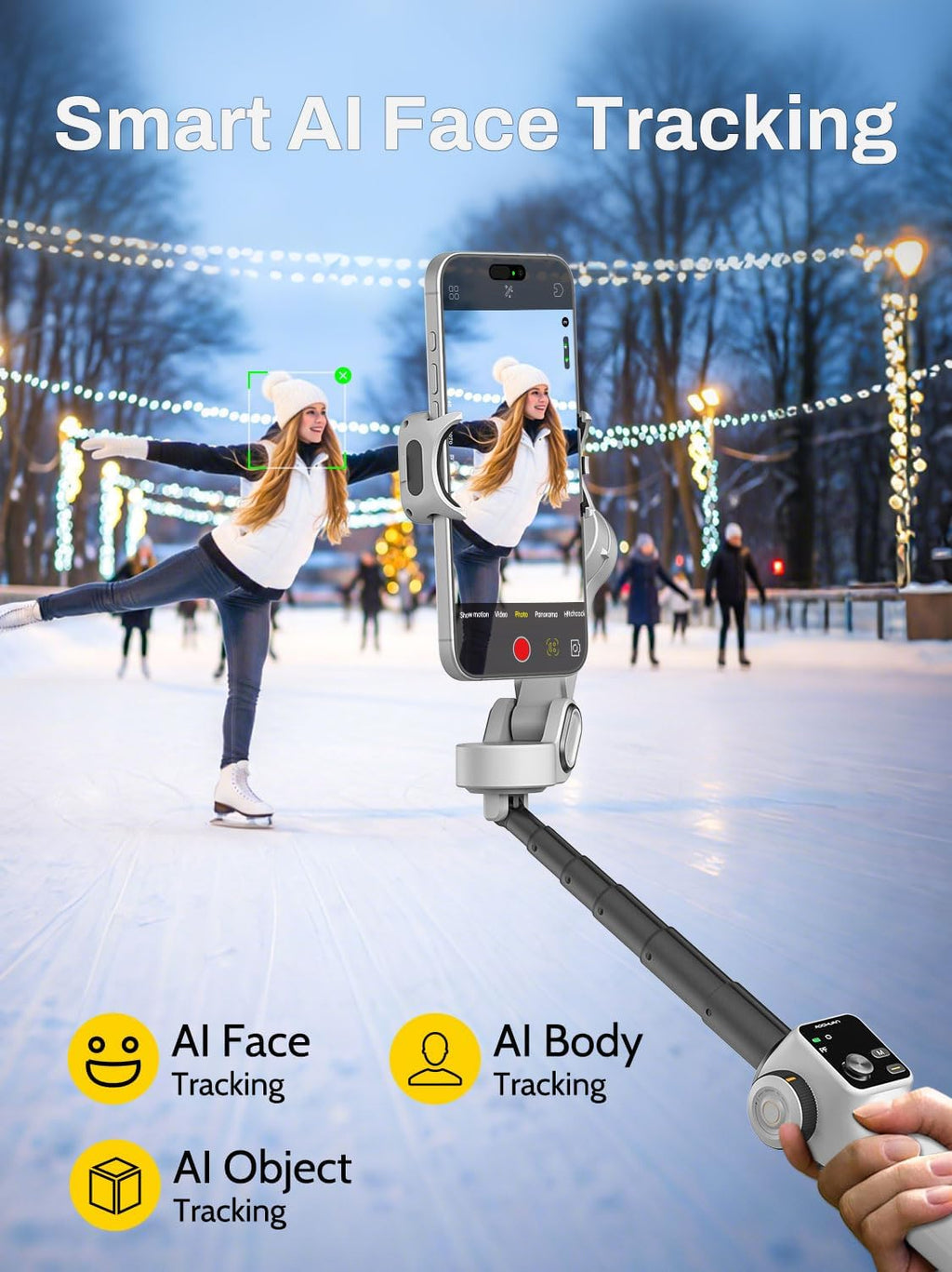 Smartphone Gimbal Stabilizer for iPhone & Android, 3-Axis Phone Gimbal with Bluetooth Remote Control, Built-in 7.8”