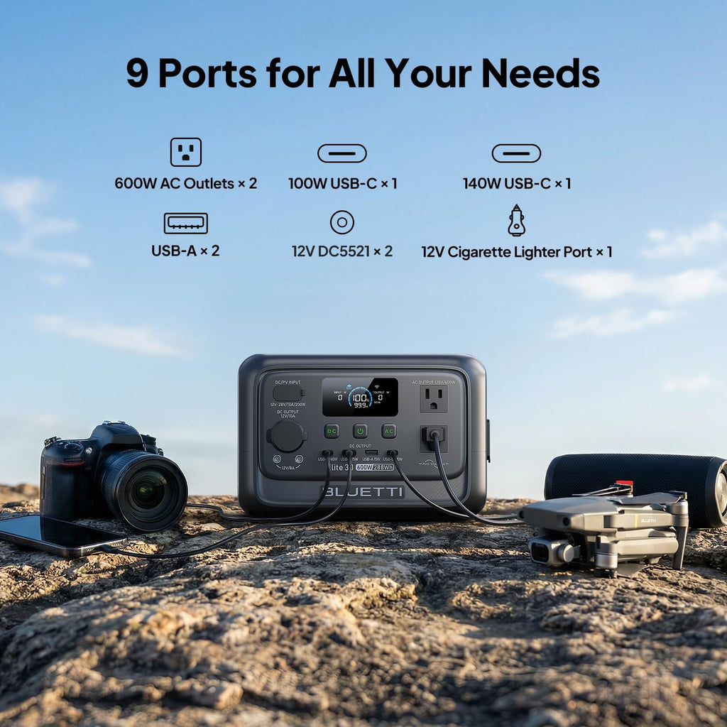 Elite 30 V2 Portable Power Station 600W (Power Lifting 1500W), 288Wh LiFePO4 Battery with 10ms UPS, Emergency Backup