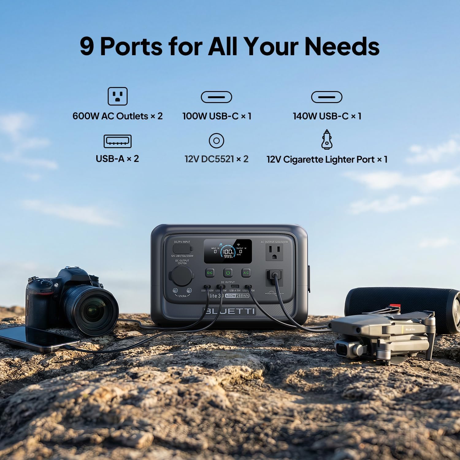 Elite 30 V2 Portable Power Station 600W (Power Lifting 1500W), 288Wh LiFePO4 Battery with 10ms UPS, Emergency Backup