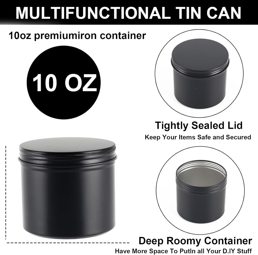 Black Candle Jars 10 oz Matte Tins 24 PCS Metal Candle Containers with Lids Bulk Candle Containers for Balms, Salve