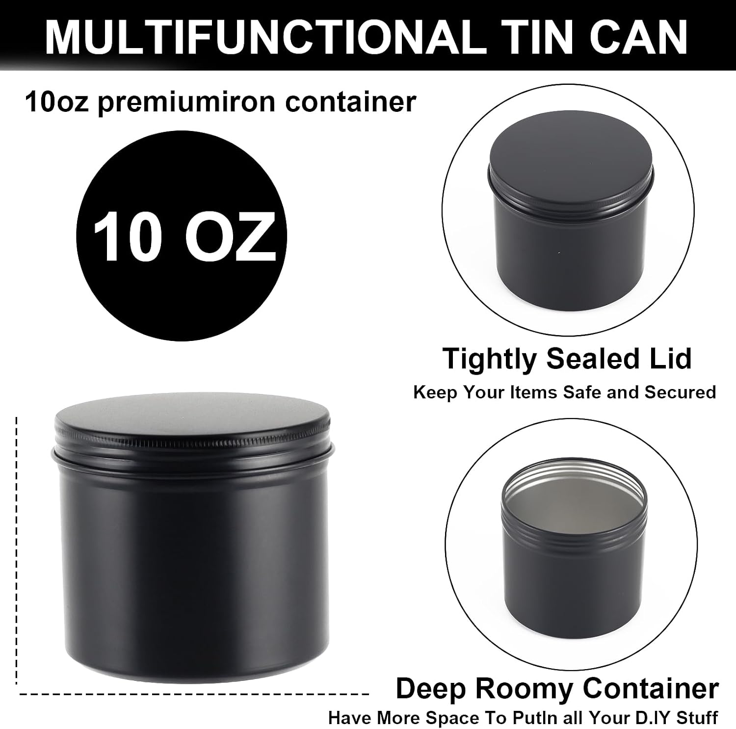 Black Candle Jars 10 oz Matte Tins 24 PCS Metal Candle Containers with Lids Bulk Candle Containers for Balms, Salve