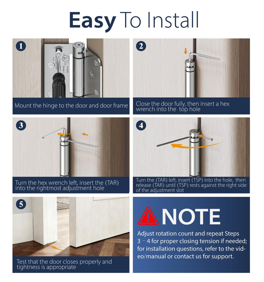 4-Pack 4 Inch Self Closing Door Hinges with Square & 5/8" Corners