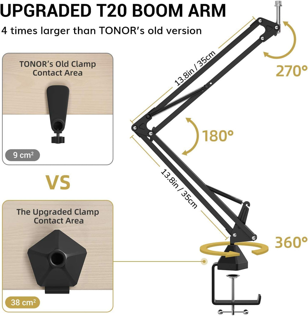 XLR Condenser Microphone, Professional Cardioid Studio Mic Kit with T20 Boom Arm, Shock Mount, Pop Filter for
