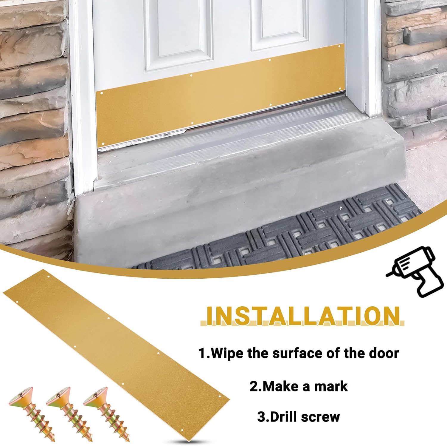 3 Set Metal Kick Plate for Bottom of Door Aluminum Kick Plates with Screws for Wood Metal Door Interior/Exterior Anti