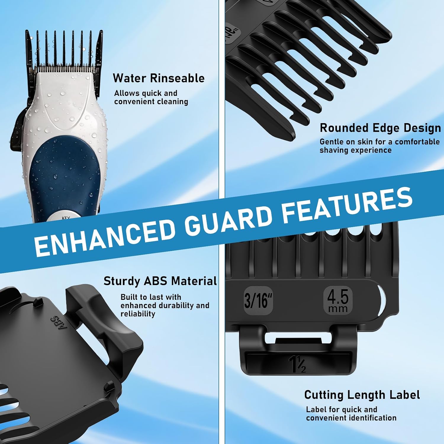 Clipper Guards Set with Brush, 4 Pack Professional Hair Cutting Guides Replacement Compatible with Most Wahl