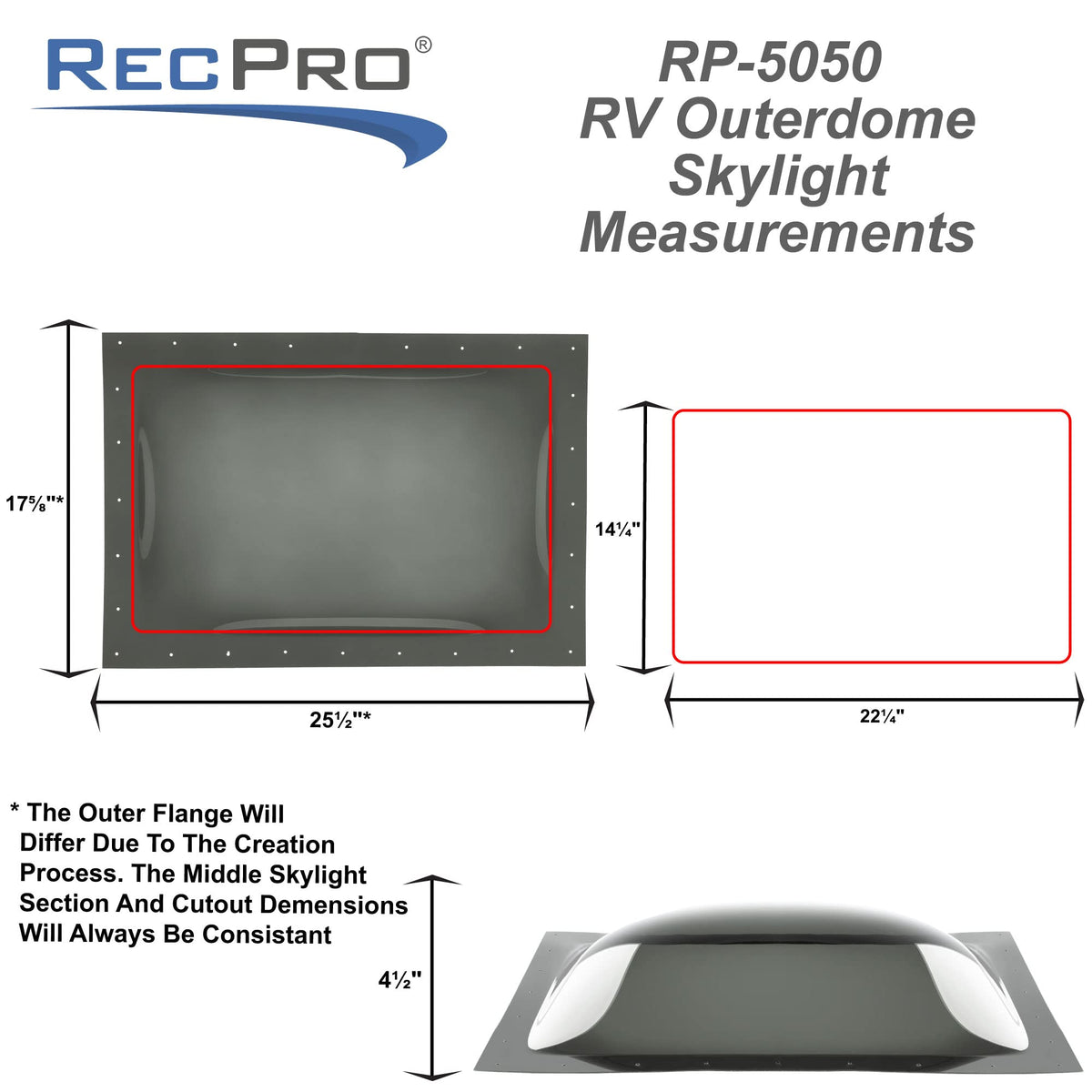 RV Skylight Outer Dome | 14" x 22" Universal Outer Skylight | Bubble Style (Smoke)