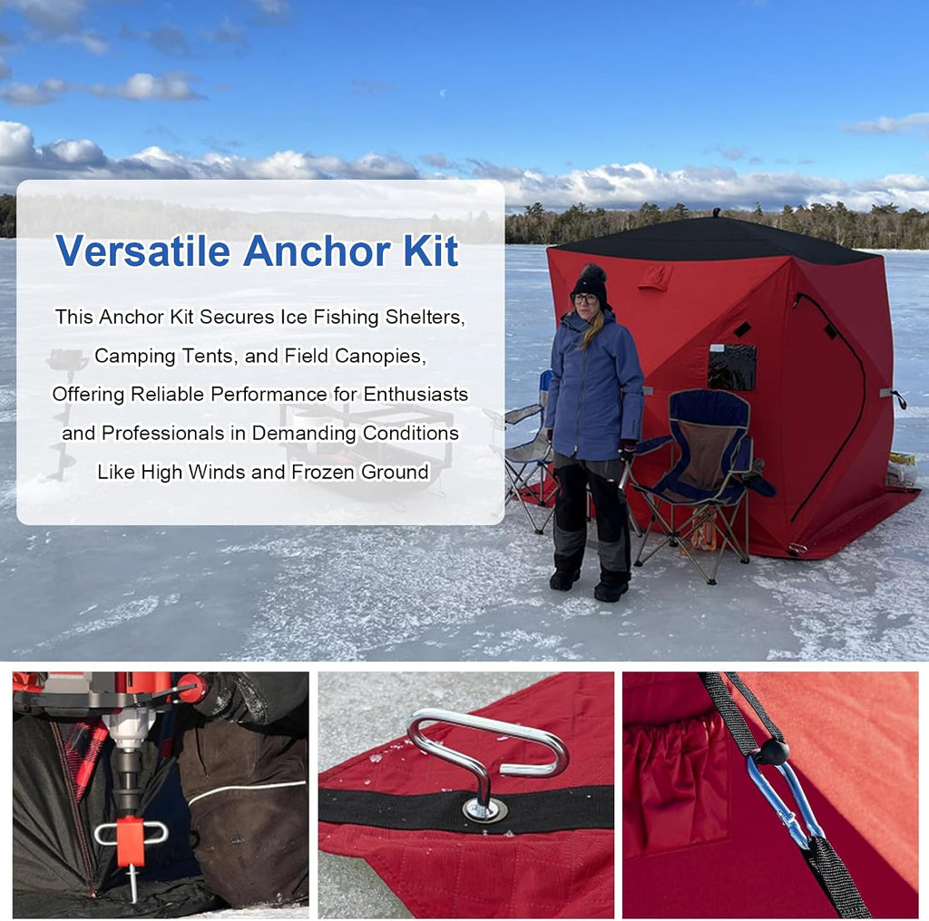 Deluxe Shelter Tie Down Kit 24260 Fit for Eskimo Ice Fishing Tent, Ice Shelter Anchors Tool Accessories for Setting