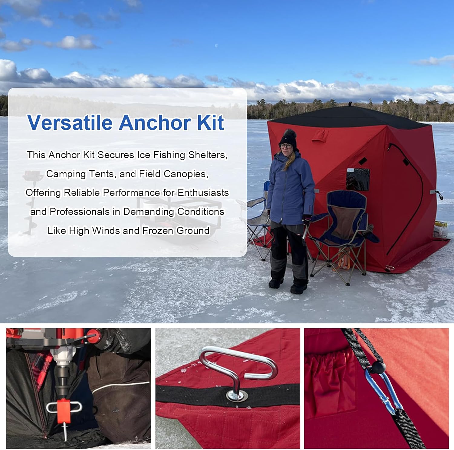 Deluxe Shelter Tie Down Kit 24260 Fit for Eskimo Ice Fishing Tent, Ice Shelter Anchors Tool Accessories for Setting