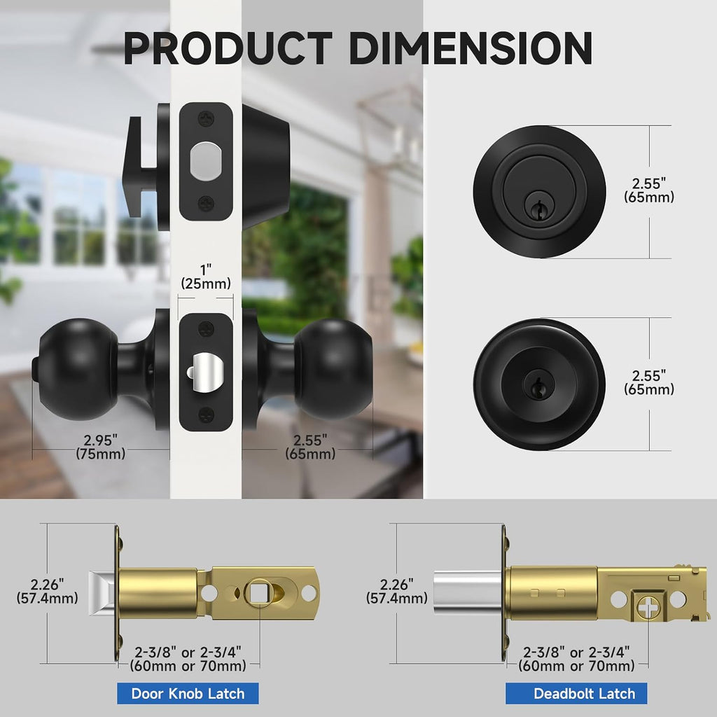 2 Pack Exterior Door Lock Set Matte Black Door Locks for Front Door | Keyed Alike Deadbolt Lock, Stainless Steel