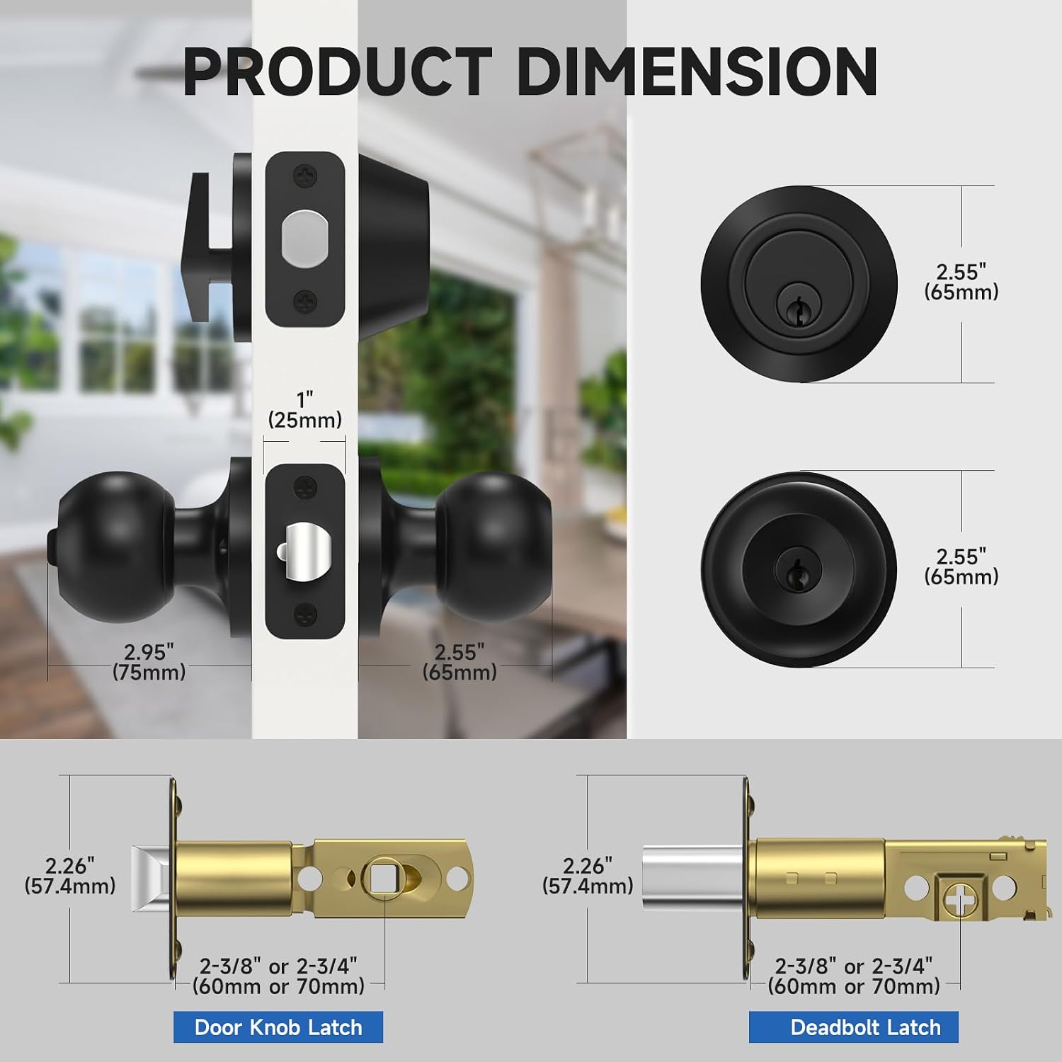 2 Pack Exterior Door Lock Set Matte Black Door Locks for Front Door | Keyed Alike Deadbolt Lock, Stainless Steel