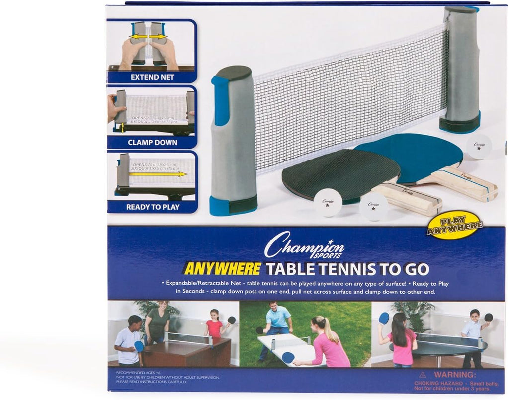 Anywhere Table Tennis: Ping Pong Paddles, Balls, and Portable Net & Post Set To Go, 10.1"L x 10.1"W x 3.2"H