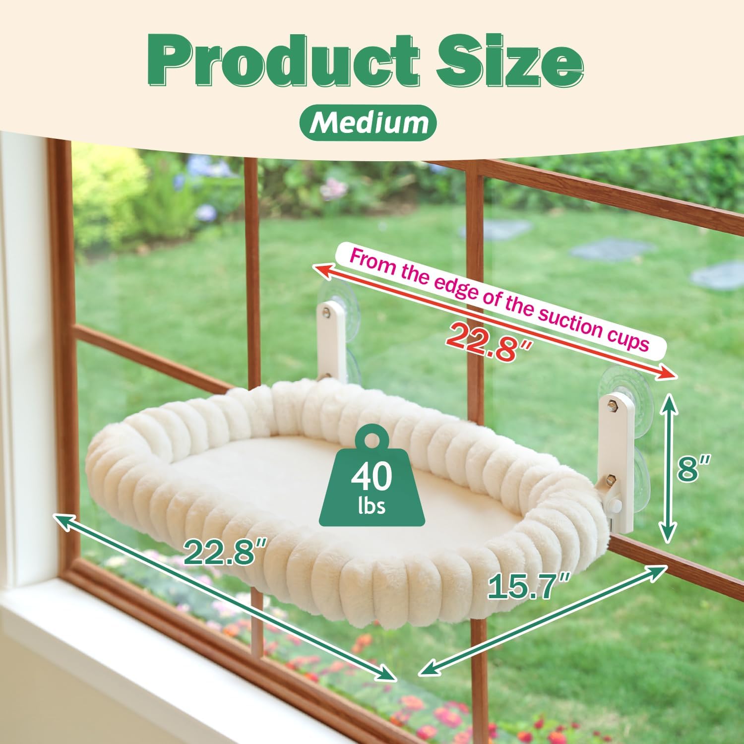 SnugCloud Foldable Cat Window Perch - Cordless, Ultra Soft Machine Washable Bed with 4-Sided Bolster, Metal Frame