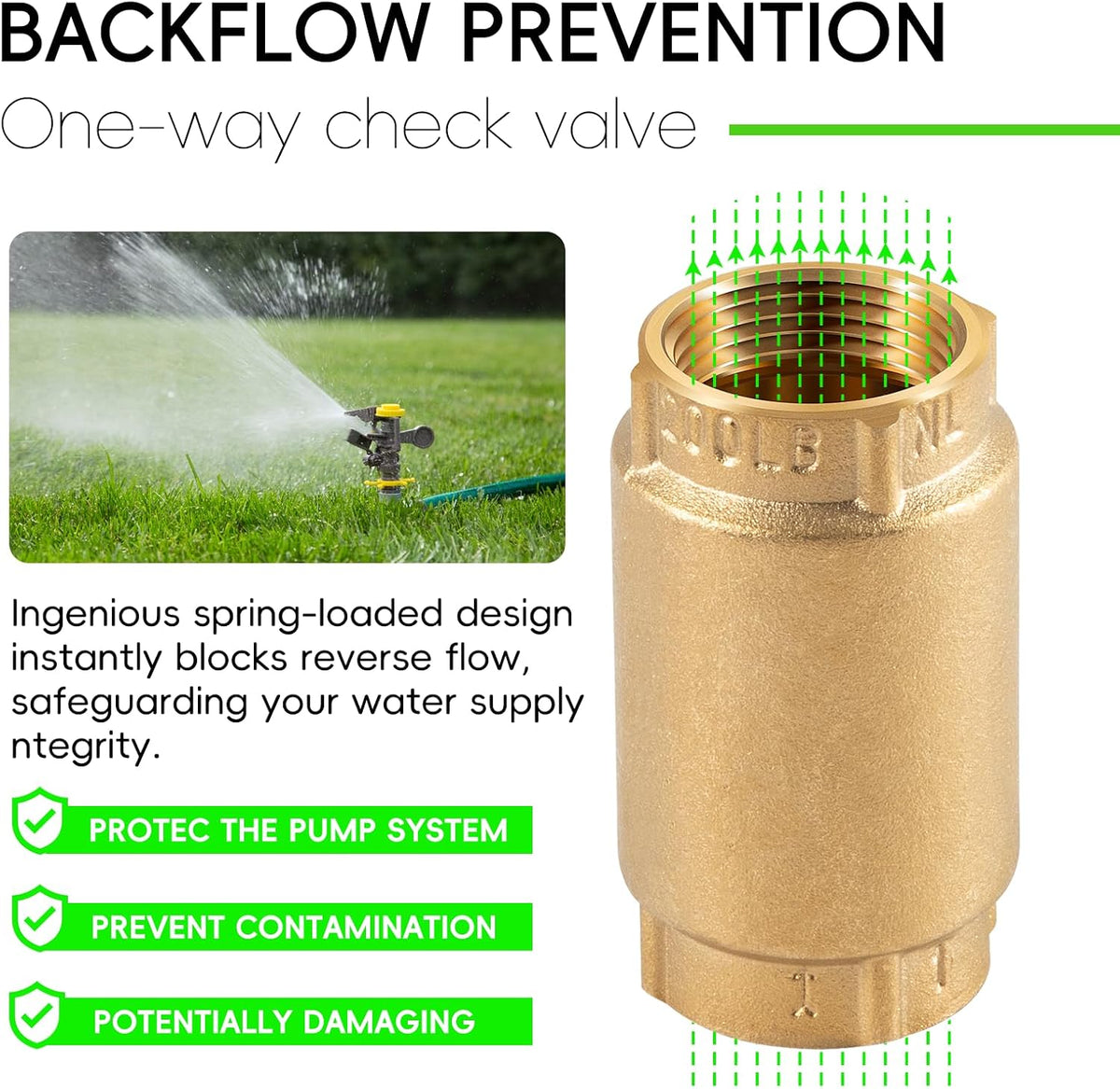 1" No-Lead Brass Check Valve For Well Pump with Backflow Preventer, 1" FNPT