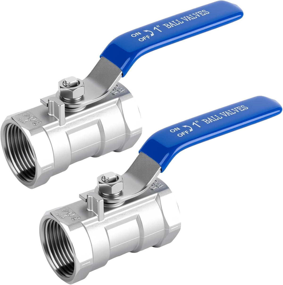 1" FNPT Ball Valve, 304 Stainless Steel, 2 Pack