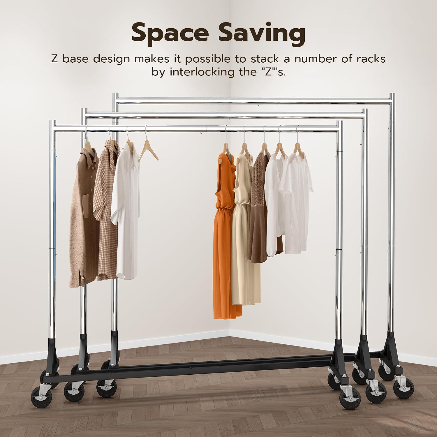 Commercial Z Base Garment Rack Hold 500LBS Heavy Duty Clothing Rack Adjustable Rolling Clothes Rack for Hanging