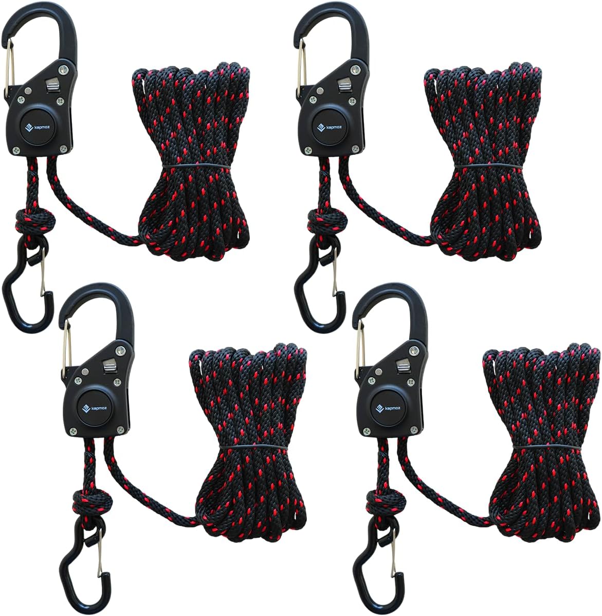 Heavy Duty Ratchet Tie Down Straps with Carabiner Hooks – Durable Adjustable Cargo Straps for Truck, Trailer