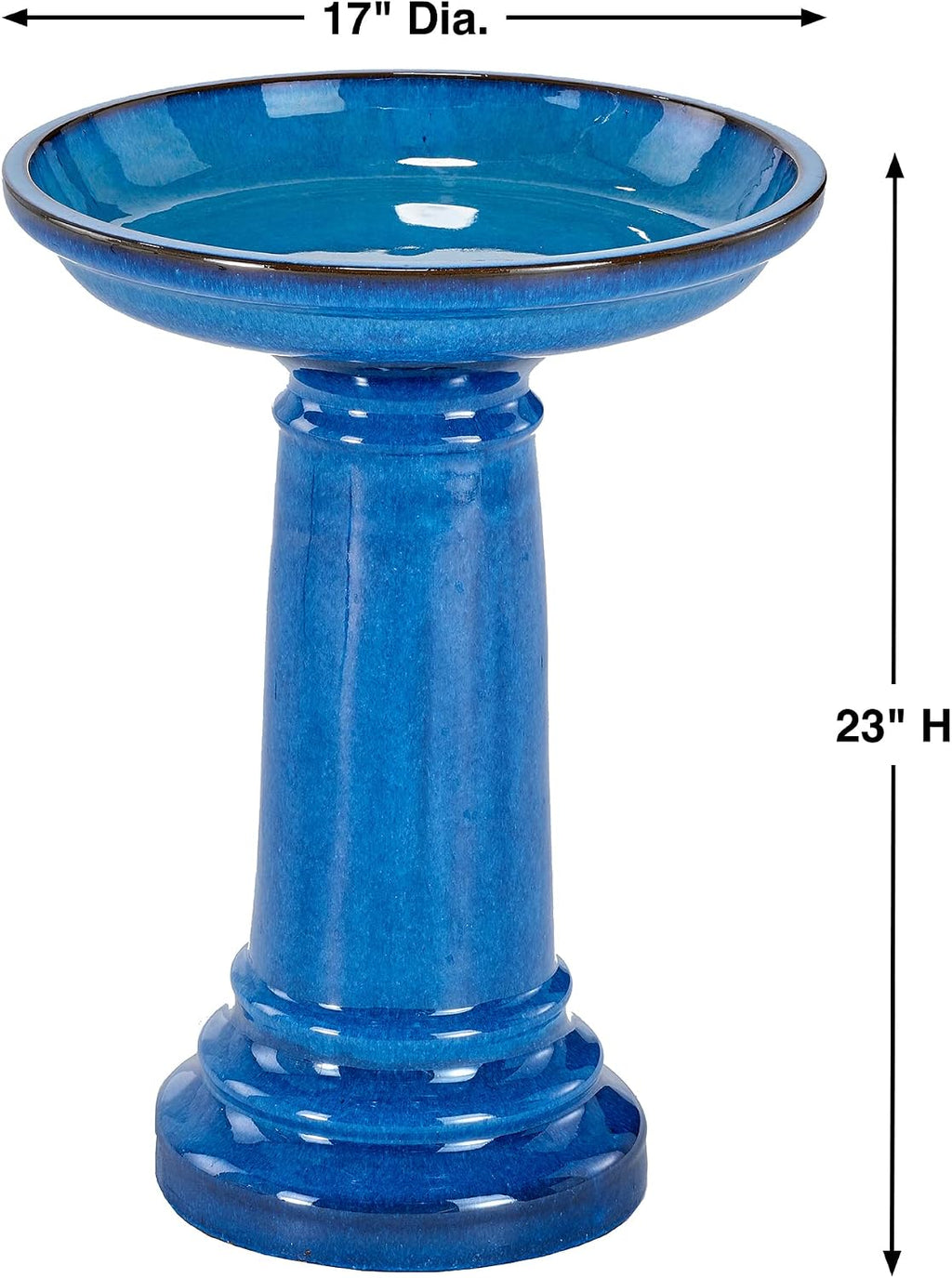 Aviatra Outdoor Ceramic Birdbath with Pedestal Stand and Glossy Finish, Elegant Traditional Birdbath for Garden, Blue