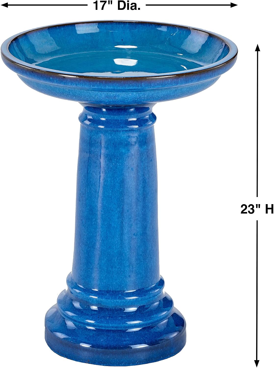 Aviatra Outdoor Ceramic Birdbath with Pedestal Stand and Glossy Finish, Elegant Traditional Birdbath for Garden, Blue