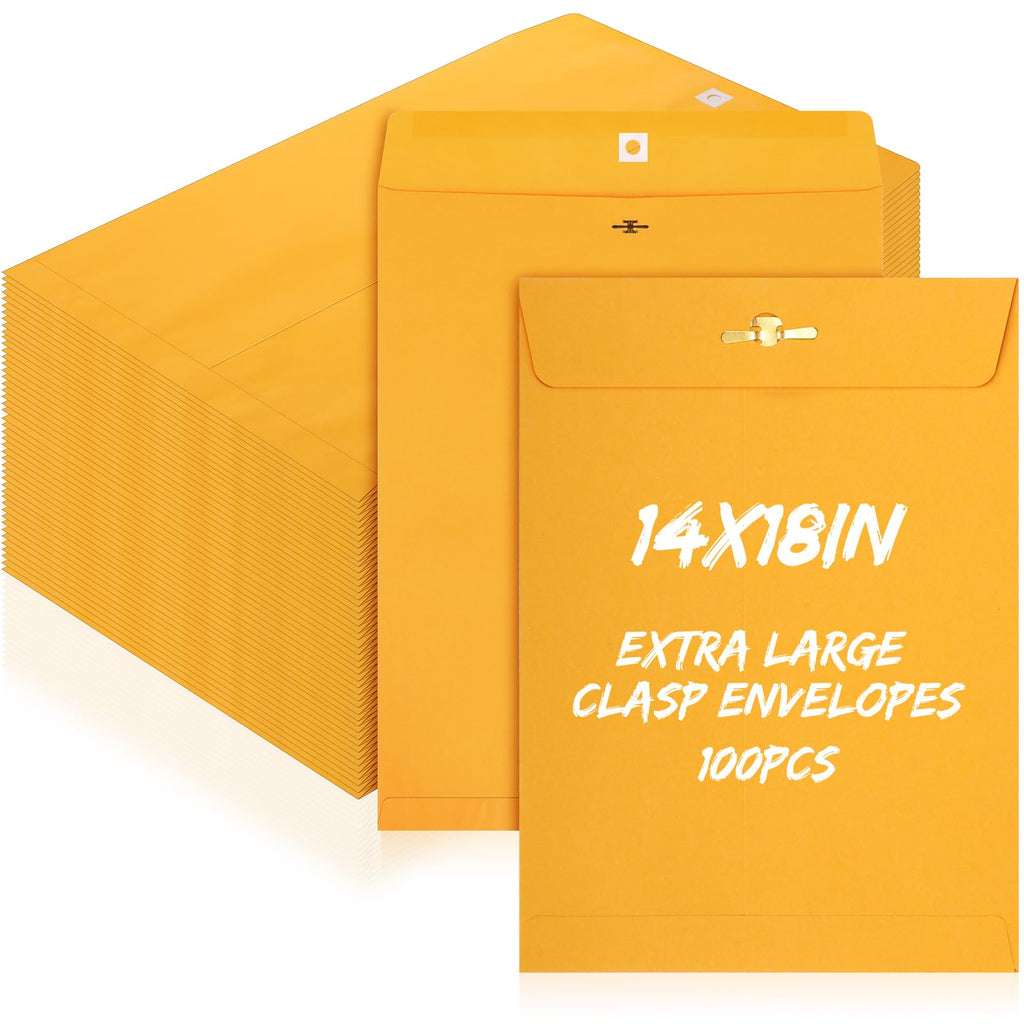 100 Pcs 14 x 18 Inc Extra Large Mailing Clasp Envelopes with Clasp