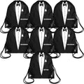 7 Pack Groomsmen Gift Bags Drawstring, 9x9.9 Black Tuxedo Print