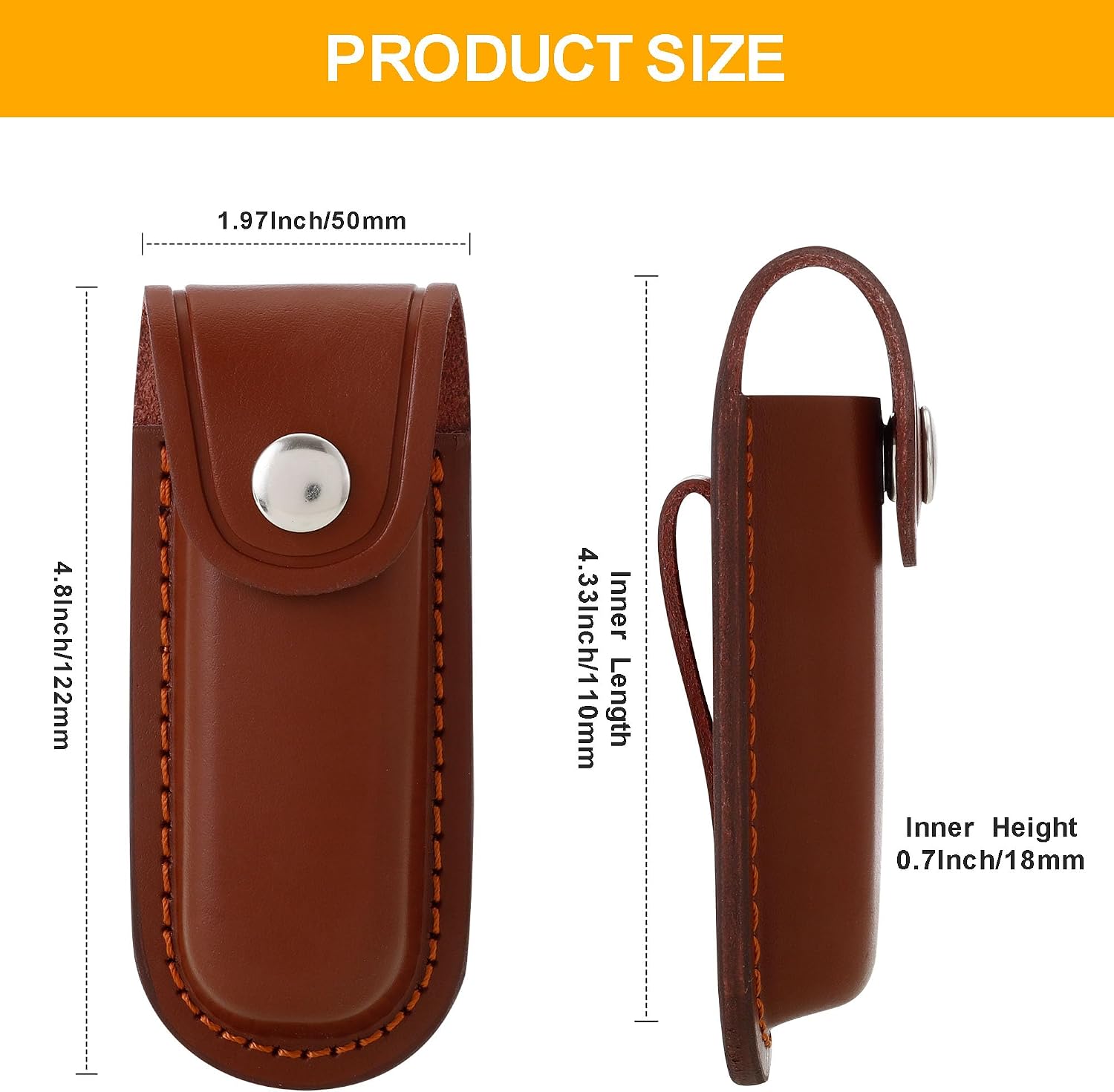 4 Inch Leather Pocket Knife Sheath for Belt Carry | Genuine cowhide folding knife pouch with snap closure for