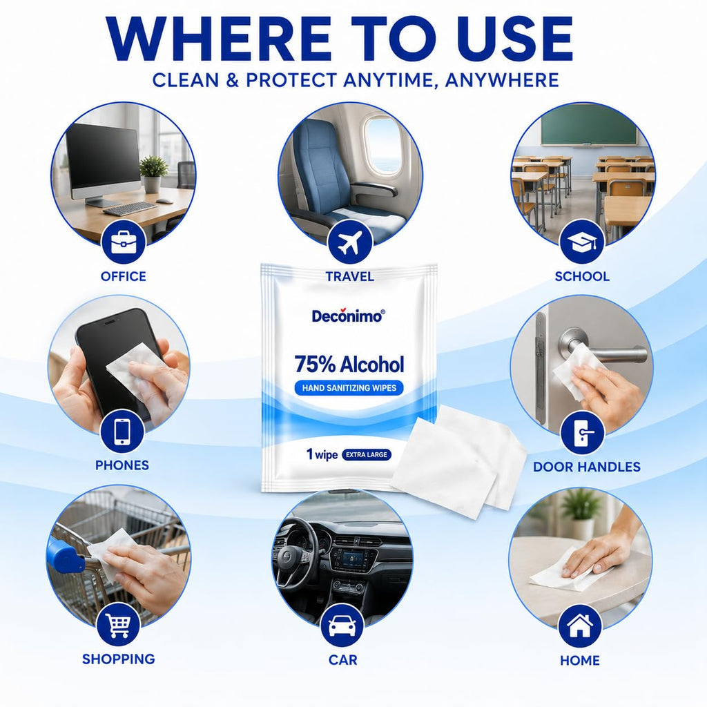 Extra Large 75% Alcohol Wipes, Individually Wrapped Pre-Moistened Disposable Wipes, Portable Travel Pack, 100 Count