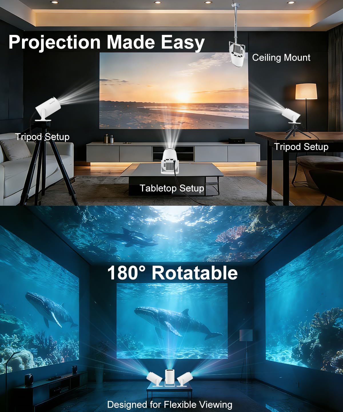 HY300PRO+ Smart Mini Projector | Android 14 Built-In Apps, 4K Support, 1080P Support