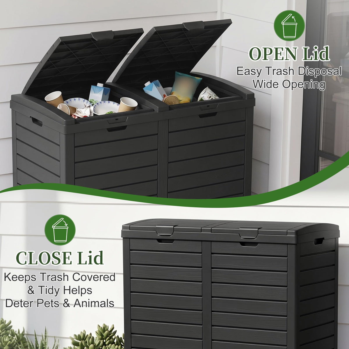 Outdoor Trash Can with Lid, 110 Gallon Garbage Can with Drip Tray