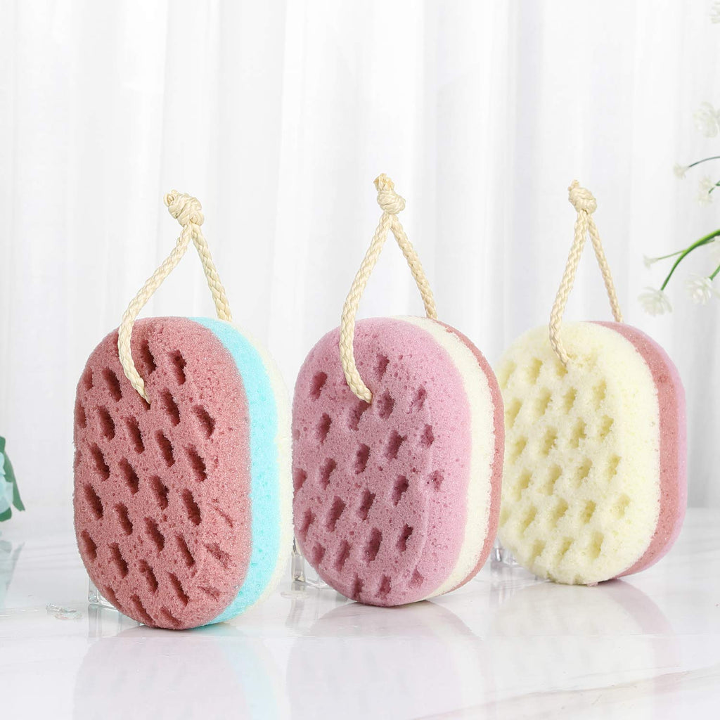 Oval Bath Sponge, Soft Exfoliating Shower Cleaning Sponge, 3‑Pack