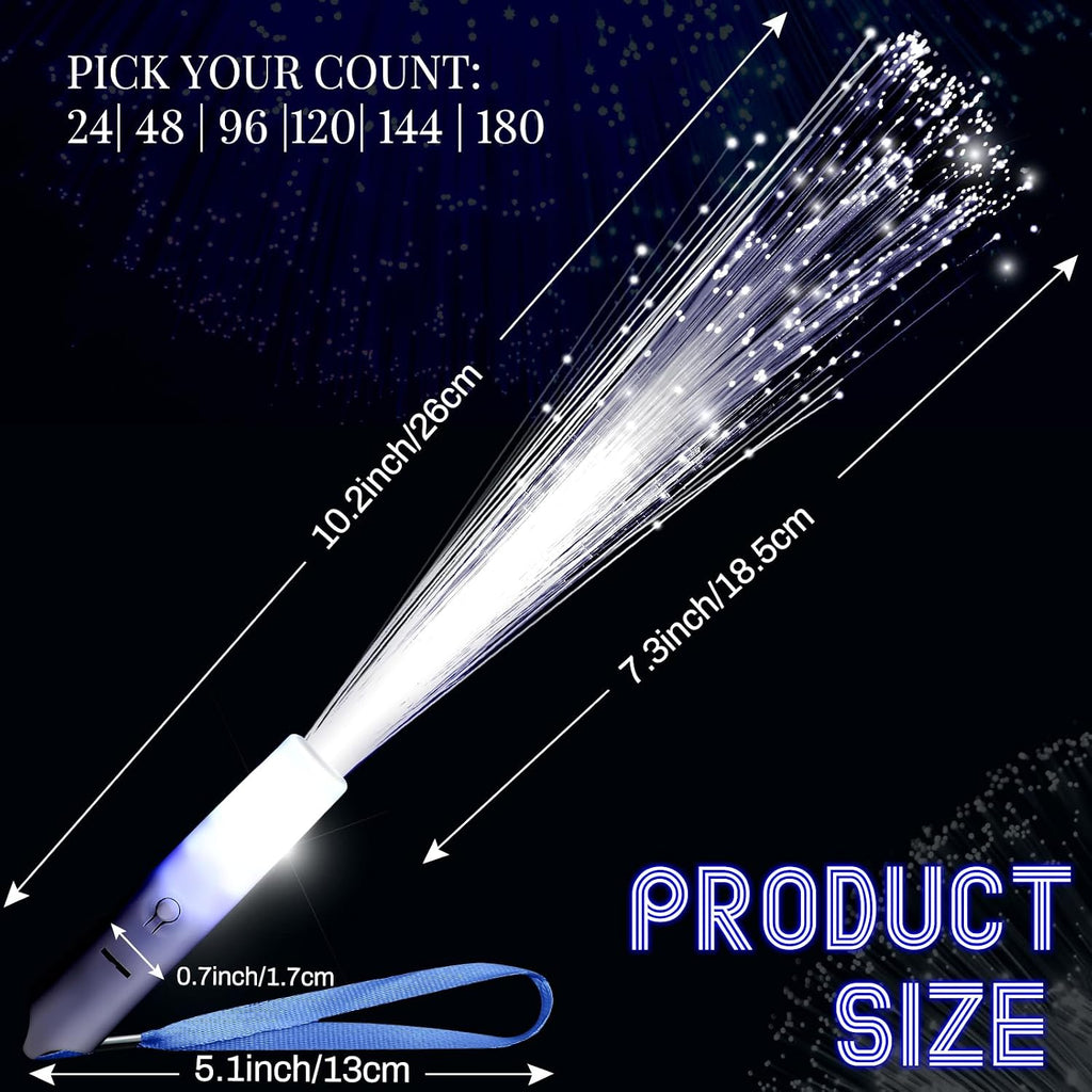 144 Pieces White Fiber Optic Wands Bulk LED Wedding Sparklers Send off Light up Wand Sticks with 3 Modes Flashing for