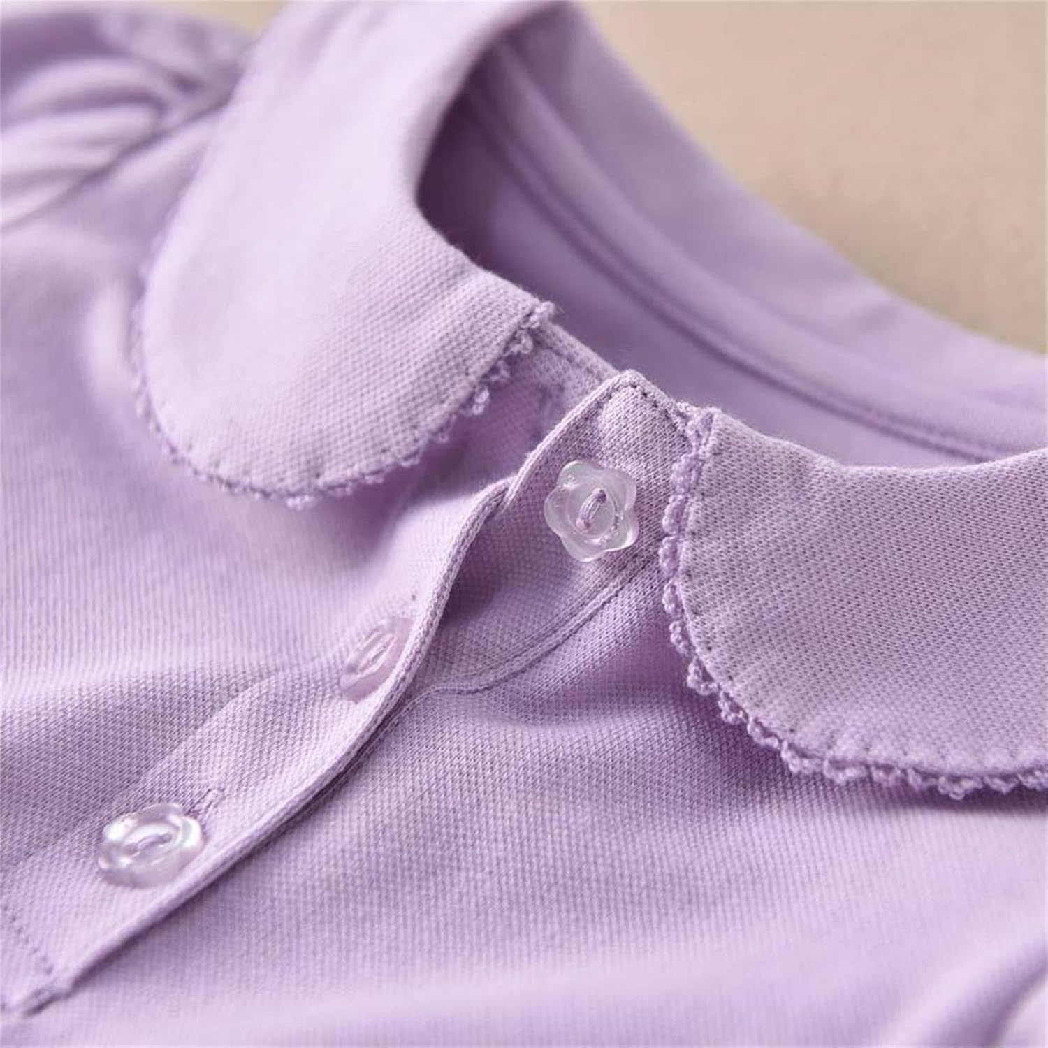Girls Pure Cotton Polos Puff Sleeve Cute Peter Pan Collar Shirt Purple | Back to School Clothes for Teen Girls Kids