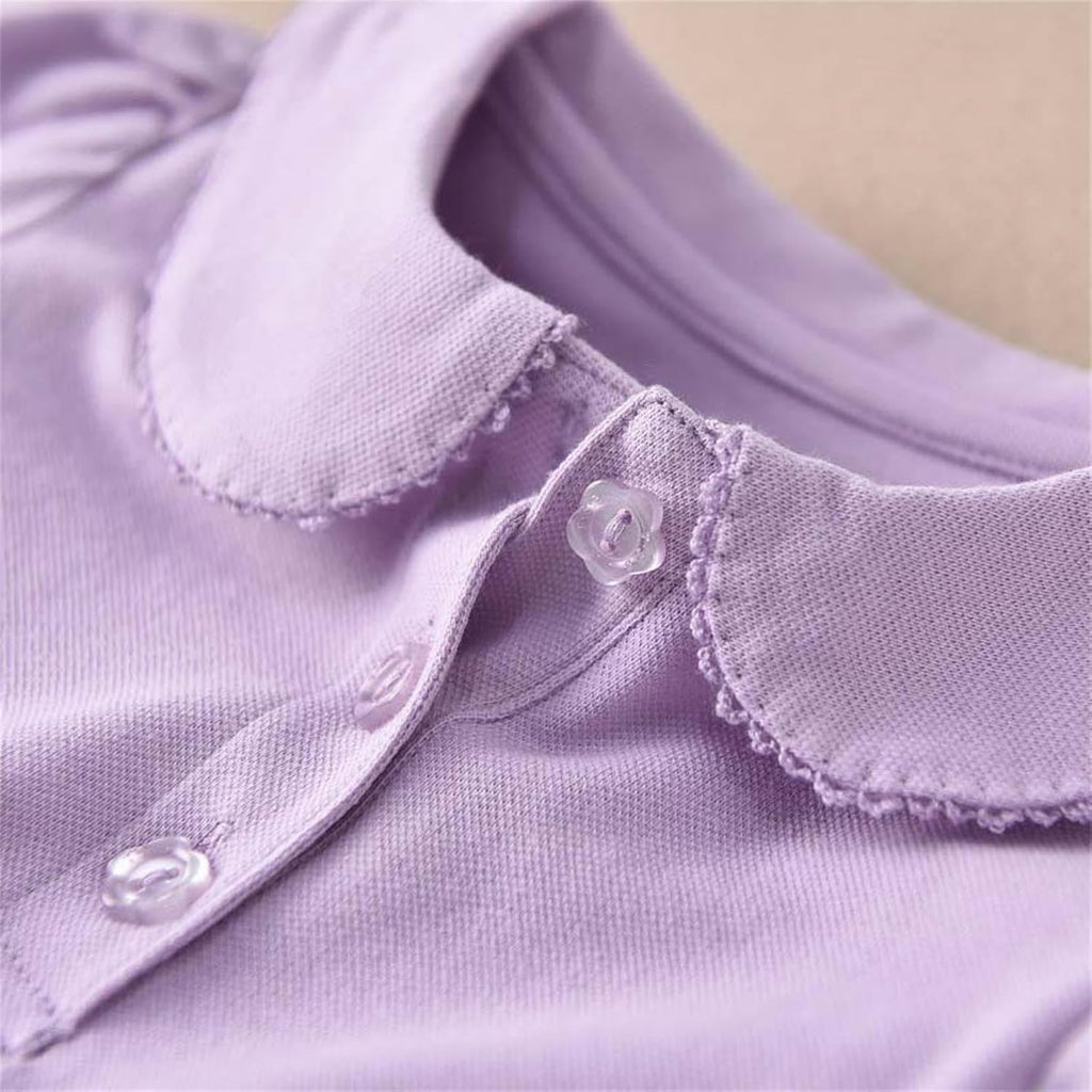 Girls Pure Cotton Polos Puff Sleeve Cute Peter Pan Collar Shirt Purple | Back to School Clothes for Teen Girls Kids